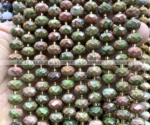 CRB6369 15 inches 6*10mm faceted rondelle unakite beads