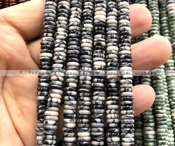 CRB6532 15 inches 2*6mm rondelle black water jasper beads
