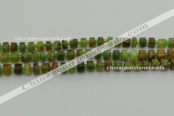 CRB664 15.5 inches 5*8mm tyre green garnet gemstone beads