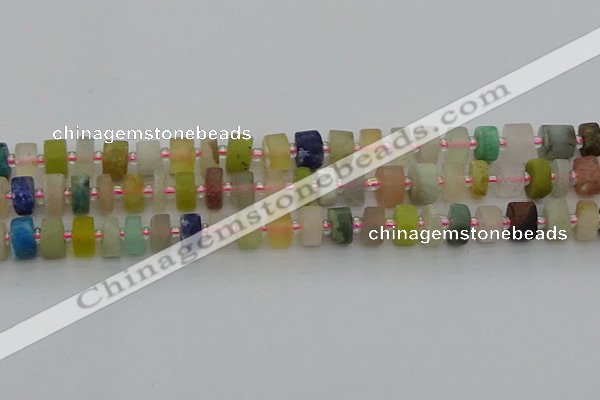 CRB679 15.5 inches 5*8mm tyre matte mixed gemstone beads