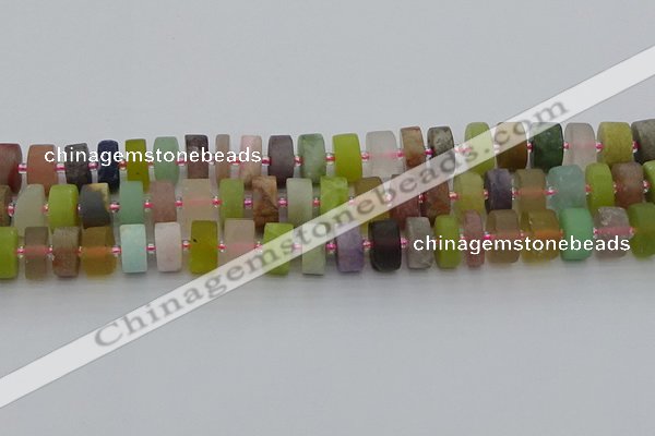 CRB681 15.5 inches 6*12mm tyre matte mixed gemstone beads