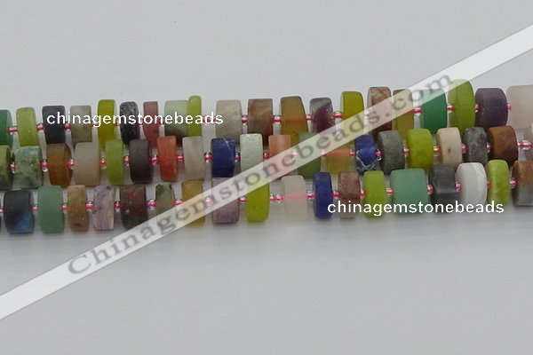 CRB682 15.5 inches 7*14mm tyre matte mixed gemstone beads