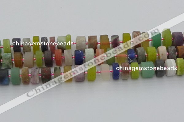 CRB683 15.5 inches 8*16mm tyre matte mixed gemstone beads