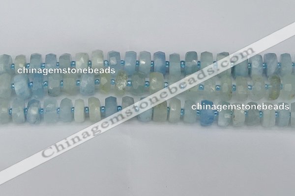 CRB803 15.5 inches 7*12mm faceted rondelle aquamarine beads