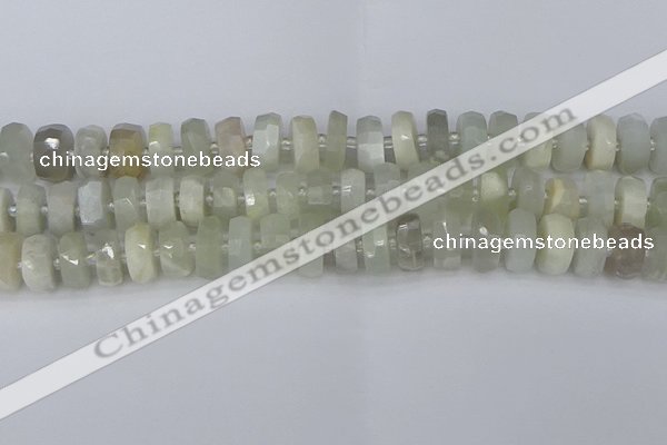 CRB811 15.5 inches 6*12mm faceted rondelle grey moonstone beads