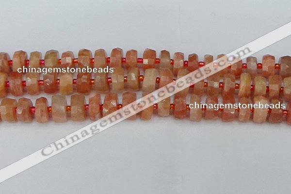 CRB819 15.5 inches 7*12mm faceted rondelle orange moonstone beads