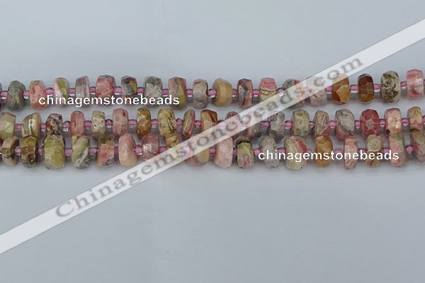 CRB834 15.5 inches 6*10mm faceted rondelle rhodochrosite beads