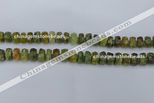 CRB850 15.5 inches 6*10mm faceted rondelle green garnet beads