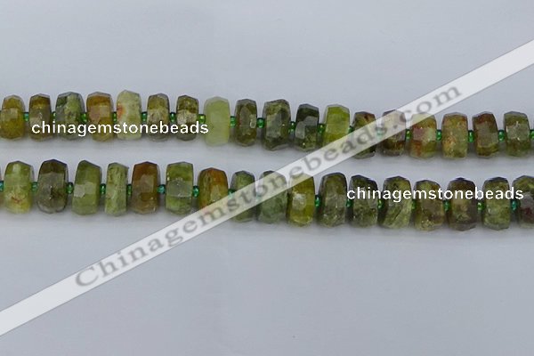 CRB851 15.5 inches 7*12mm faceted rondelle green garnet beads