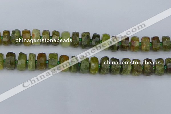 CRB852 15.5 inches 8*14mm faceted rondelle green garnet beads