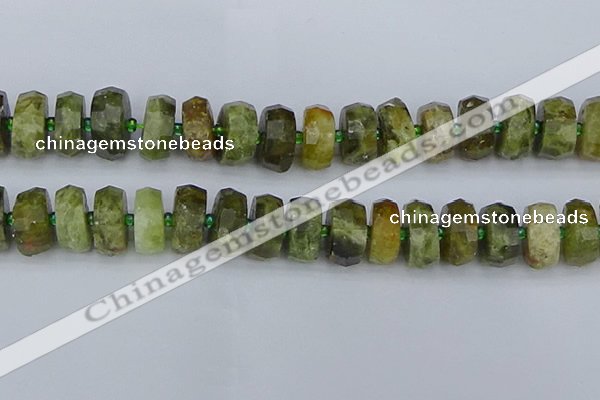 CRB854 15.5 inches 8*18mm faceted rondelle green garnet beads