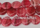 CRC23 15.5 inches 14mm flat round dyed rhodochrosite gemstone beads