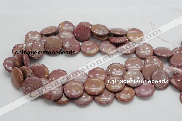 CRC75 15.5 inches 25mm flat round rhodochrosite gemstone beads