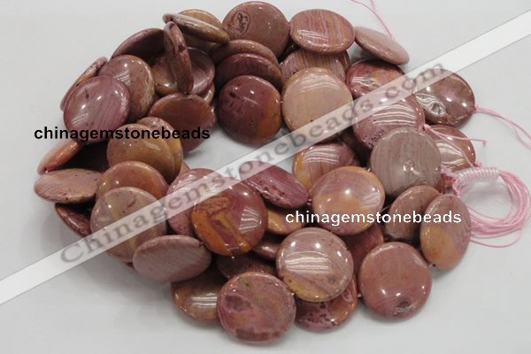 CRC76 15.5 inches 30mm flat round rhodochrosite gemstone beads