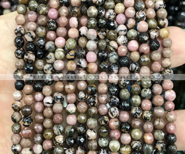 CRD372 15 inches 4mm faceted round rhodonite beads wholesale