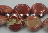 CRE08 16 inches 20mm flat round natural red jasper beads wholesale