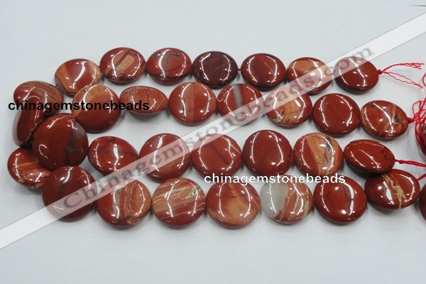 CRE09 16 inches 25mm flat round natural red jasper beads wholesale