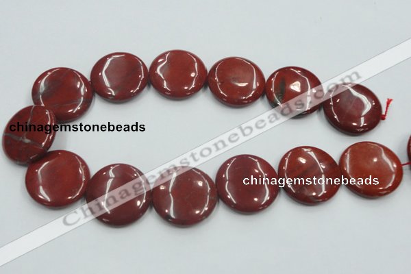 CRE10 16 inches 30mm flat round natural red jasper beads wholesale