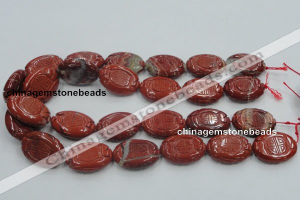 CRE19 16 inches 22*30mm carved oval natural red jasper beads wholesale