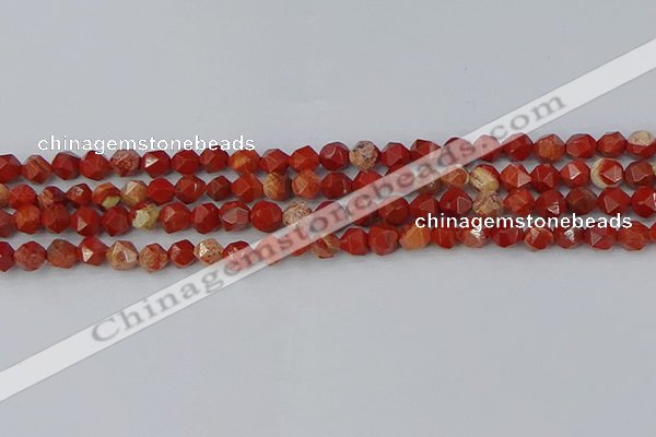 CRE345 15.5 inches 6mm faceted nuggets red jasper beads