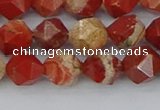 CRE346 15.5 inches 8mm faceted nuggets red jasper beads