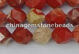 CRE347 15.5 inches 10mm faceted nuggets red jasper beads