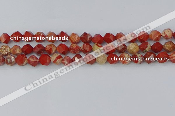 CRE347 15.5 inches 10mm faceted nuggets red jasper beads