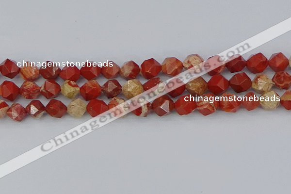 CRE348 15.5 inches 12mm faceted nuggets red jasper beads