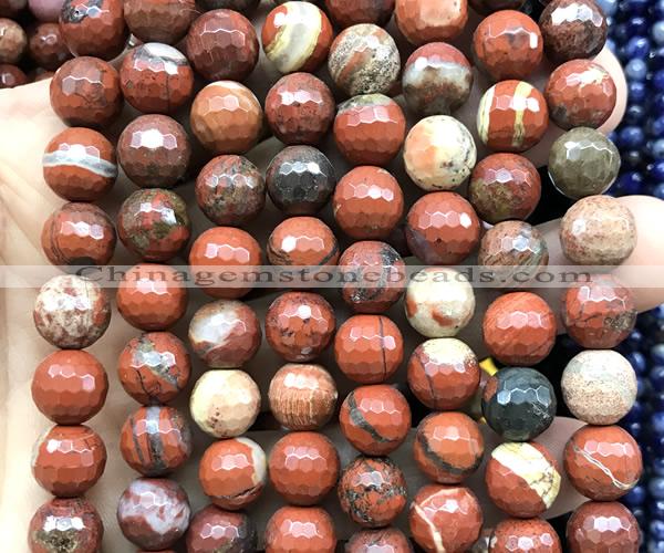 CWJ380 15 inches 12mm faceted round red jasper beads wholesale