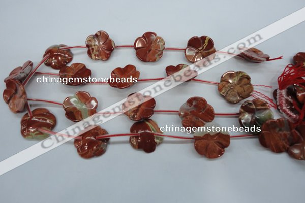 CRE62 15.5 inches 24mm carved flower red jasper beads wholesale