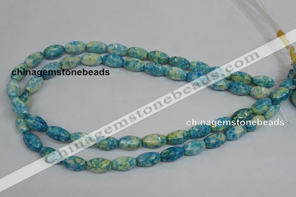 CRF114 15.5 inches 8*14mm rice dyed rain flower stone beads