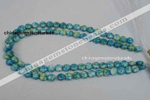 CRF116 15.5 inches 10mm flat round dyed rain flower stone beads