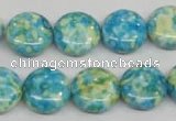 CRF118 15.5 inches 14mm flat round dyed rain flower stone beads