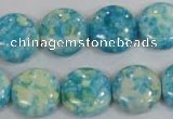 CRF119 15.5 inches 16mm flat round dyed rain flower stone beads