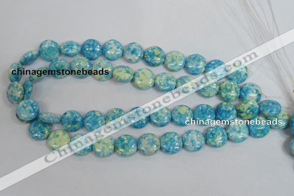 CRF119 15.5 inches 16mm flat round dyed rain flower stone beads