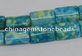 CRF138 15.5 inches 10*15mm flat tube dyed rain flower stone beads