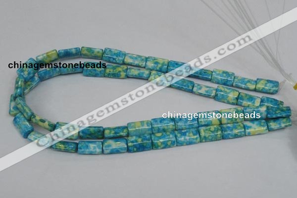 CRF138 15.5 inches 10*15mm flat tube dyed rain flower stone beads