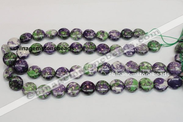 CRF16 15.5 inches 16mm flat round dyed rain flower stone beads