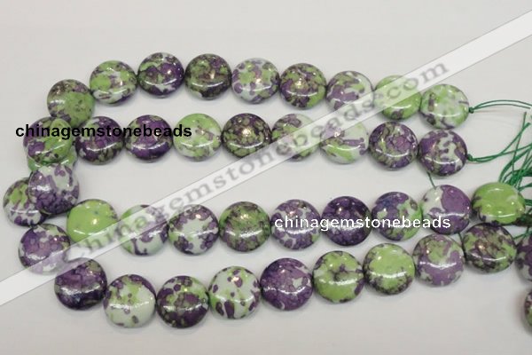 CRF17 15.5 inches 20mm flat round dyed rain flower stone beads