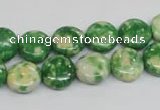 CRF197 15.5 inches 12mm flat round dyed rain flower stone beads