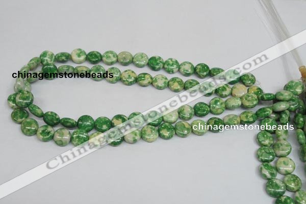 CRF197 15.5 inches 12mm flat round dyed rain flower stone beads