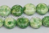 CRF198 15.5 inches 14mm flat round dyed rain flower stone beads