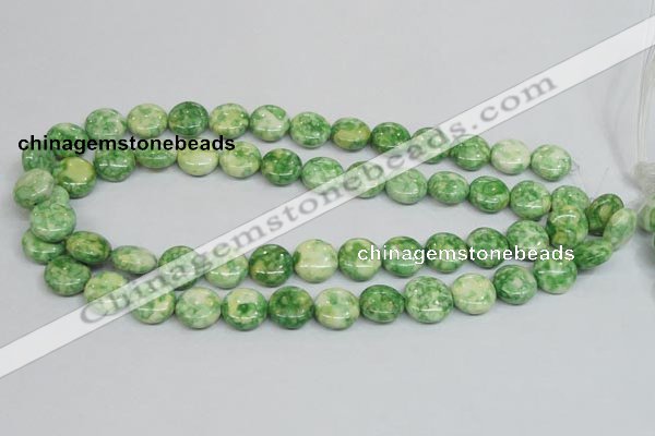 CRF198 15.5 inches 14mm flat round dyed rain flower stone beads