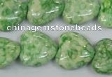 CRF214 15.5 inches 18*18mm heart dyed rain flower stone beads