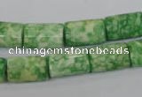 CRF218 15.5 inches 10*15mm flat tube dyed rain flower stone beads