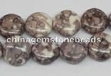 CRF237 15.5 inches 14mm flat round dyed rain flower stone beads