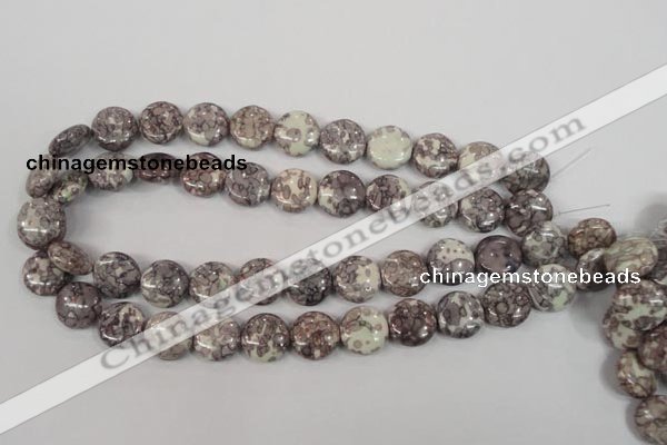 CRF238 15.5 inches 16mm flat round dyed rain flower stone beads