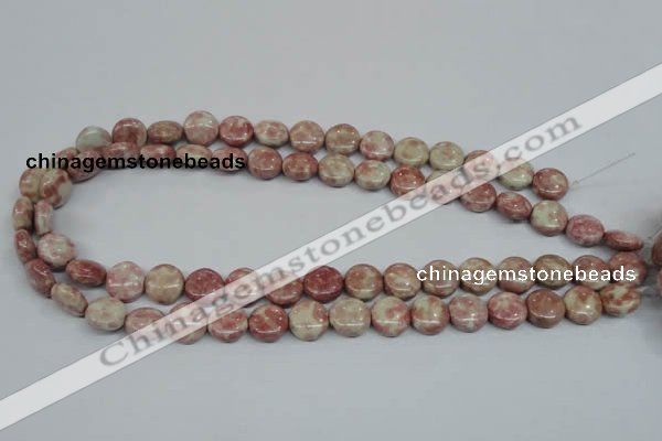 CRF256 15.5 inches 12mm flat round dyed rain flower stone beads