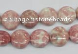 CRF257 15.5 inches 14mm flat round dyed rain flower stone beads