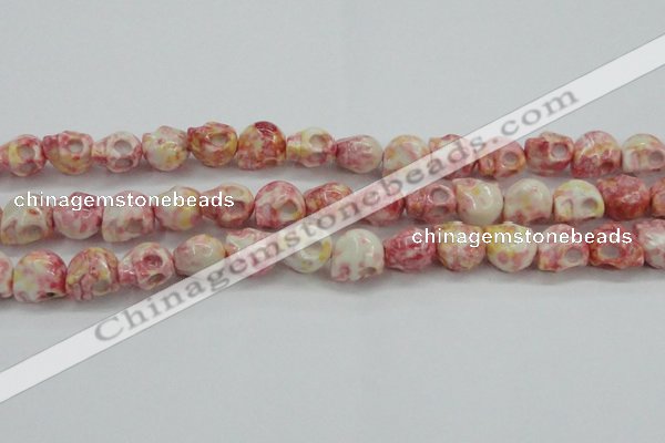 CRF358 15.5 inches 11*12mm skull dyed rain flower stone beads